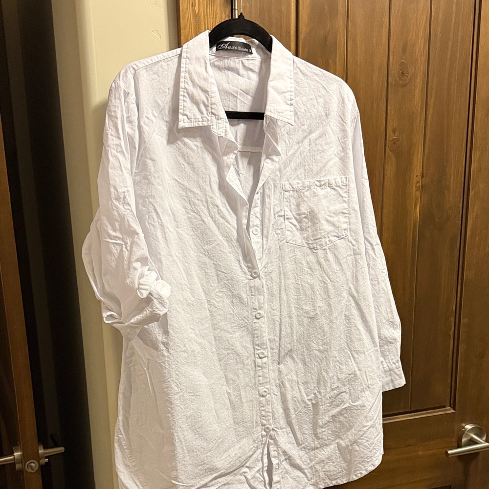 Elegant White Cotton Button-Down Swim Coverup